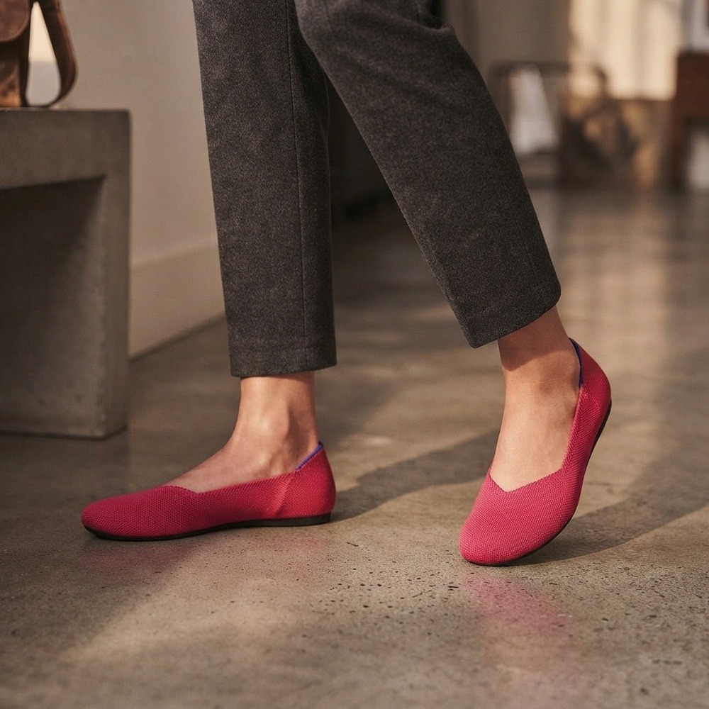 Rothys The Flat Hot Pink Marina Blue Trim Knit Sustainable Ballet Flats 9